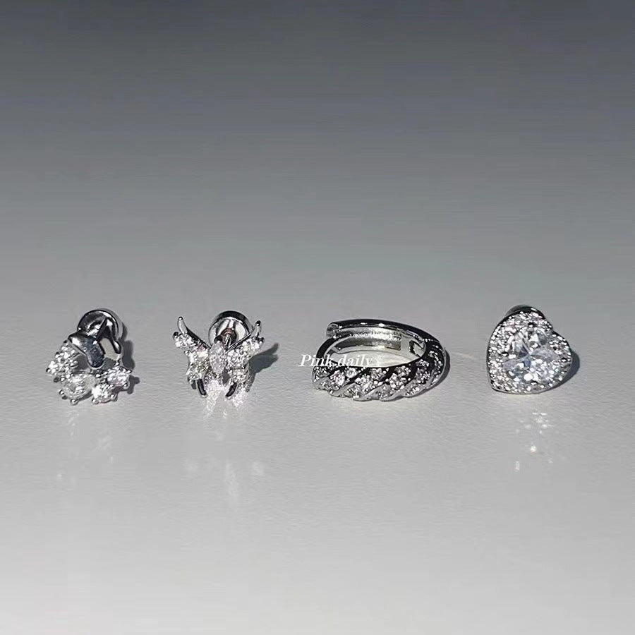 Fully Jeweled Loving Heart Ear Bone Earrings