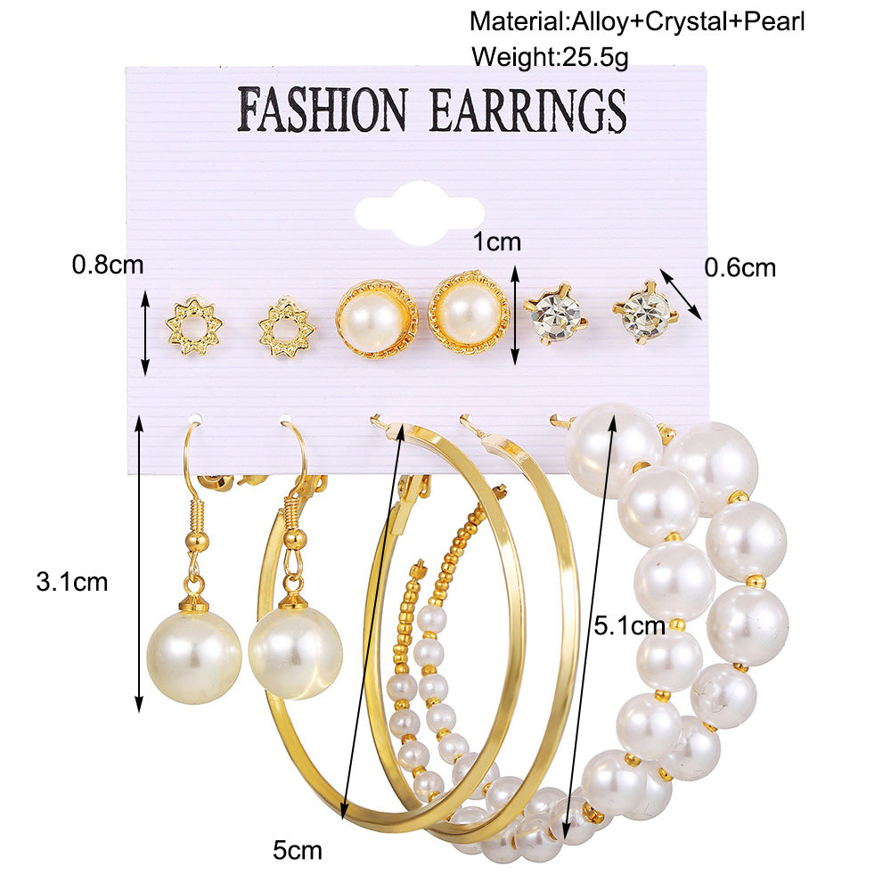 Pearl Tassel Suit Creative Simple Geometric Earrings