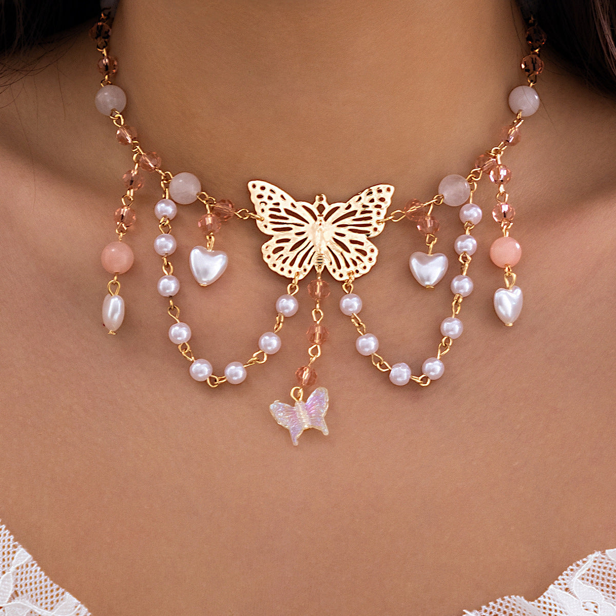 Women's Niche Design Cool Butterfly Beaded Dopamine Necklaces