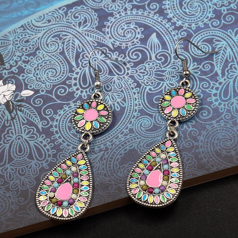Metal Alloy Suit Vintage Color Diamond Flower Earrings
