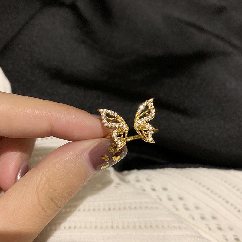 Open Hollow Zircon Butterfly Love Heart-shaped Rings