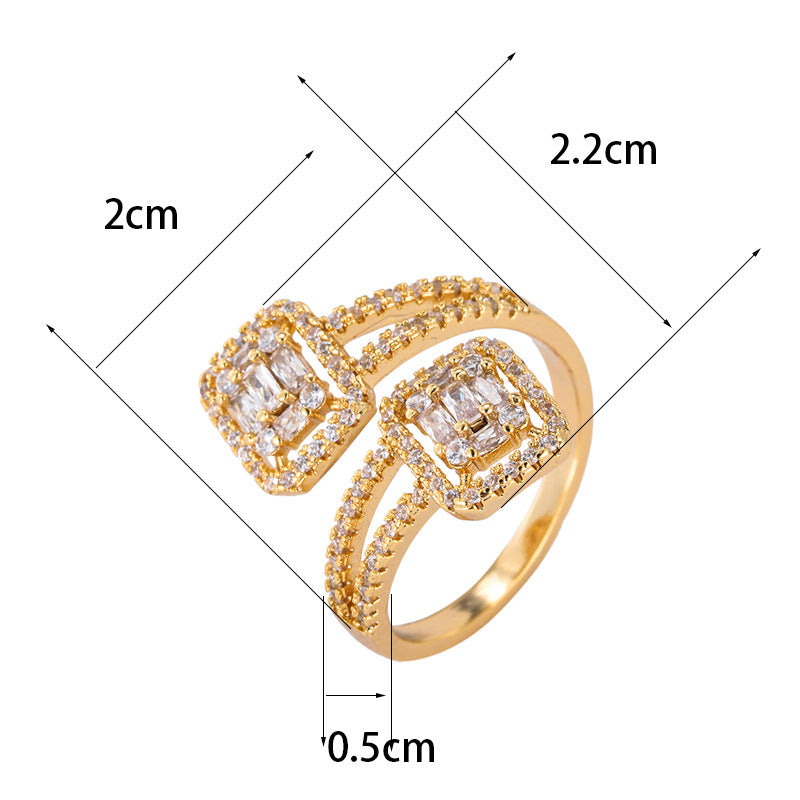 Exaggerated Inlaid Shimmer Rhinestone Square Trendy Personality Rings