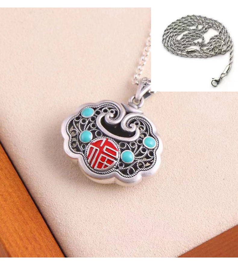 Sterling Sier Fu Character Longevity Lock Vintage Necklaces