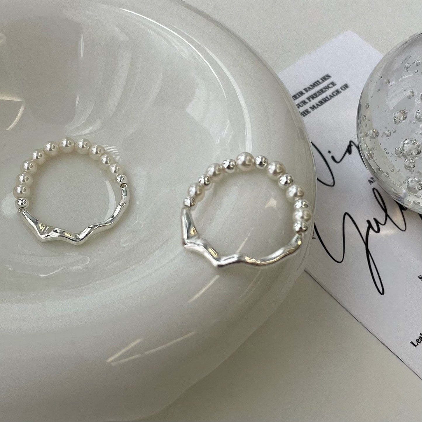 Sterling Sier Pearl Elastic Simple Gentle Rings