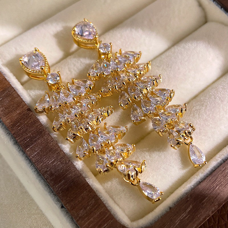 Fashion Zirconia Micro Inlaid Zircon Long Earrings