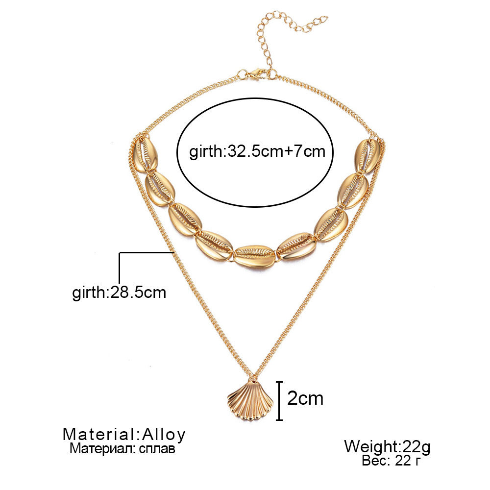 Metal Texture Double Layer Alloy Shell Necklaces