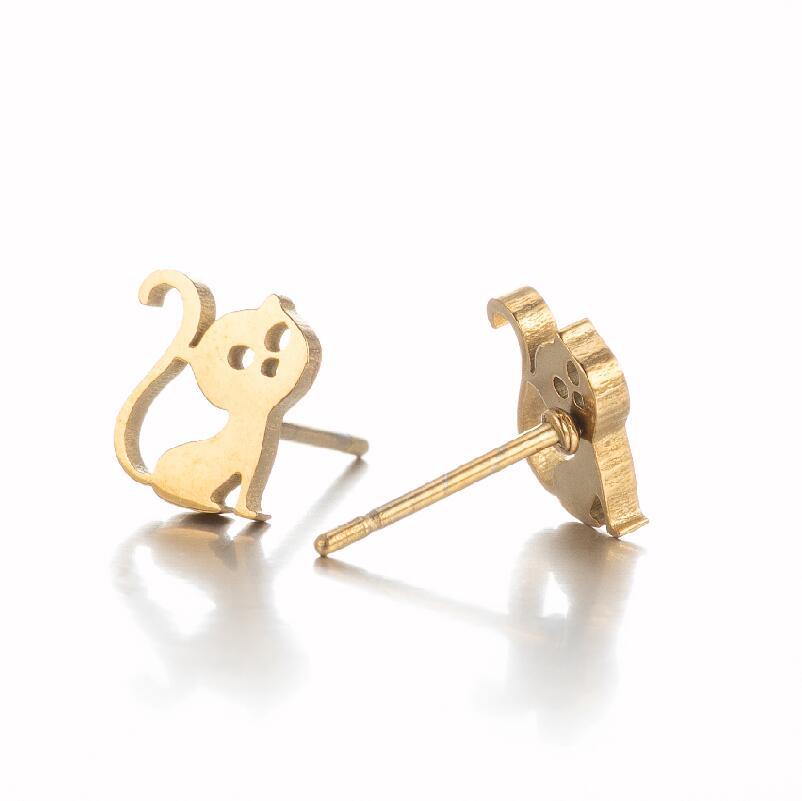 Steel Cute Small Animal Female Design Fashion Cat Earrings