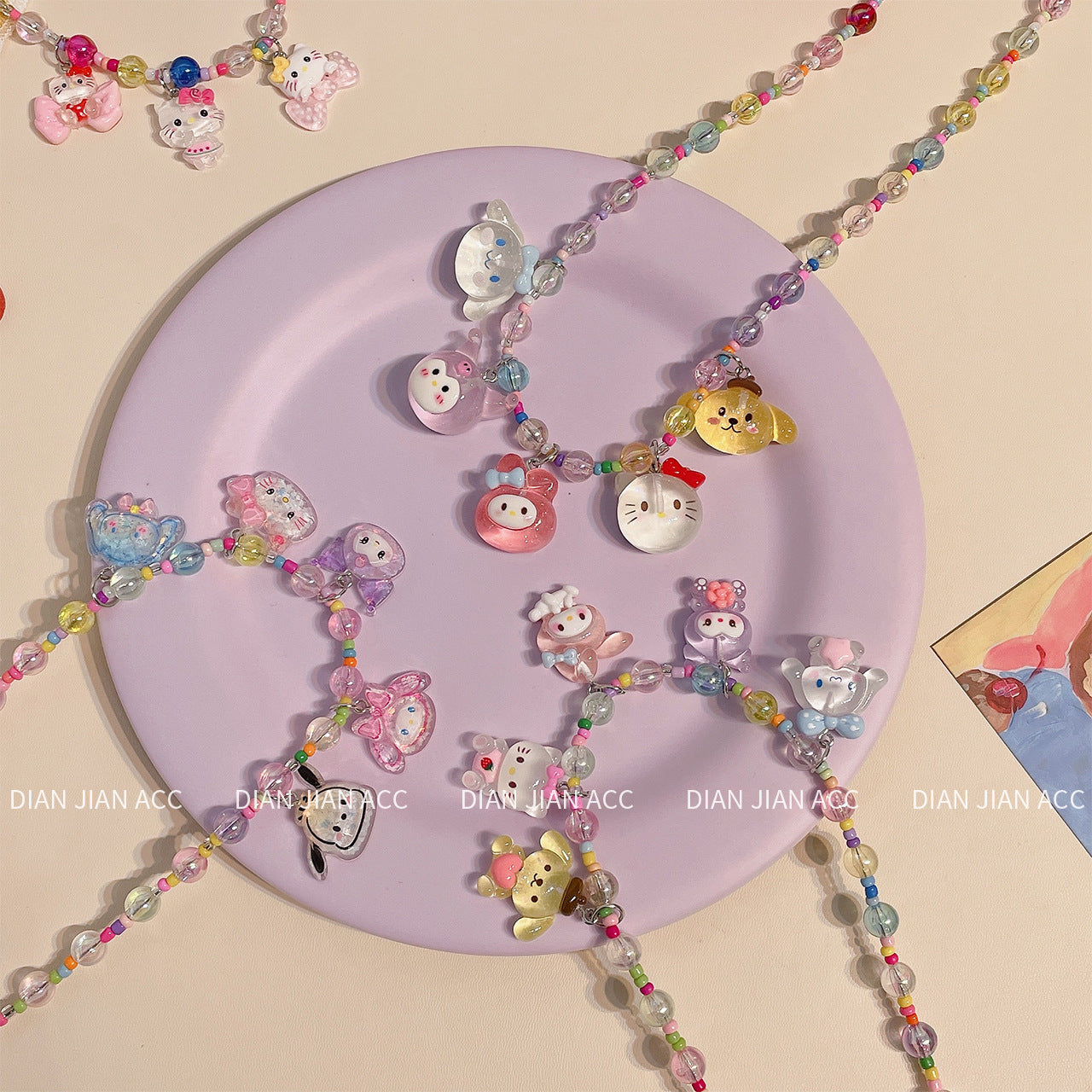 Korean Transparent Resin Color Beaded Little Princess Cute Cartoon Necklaces