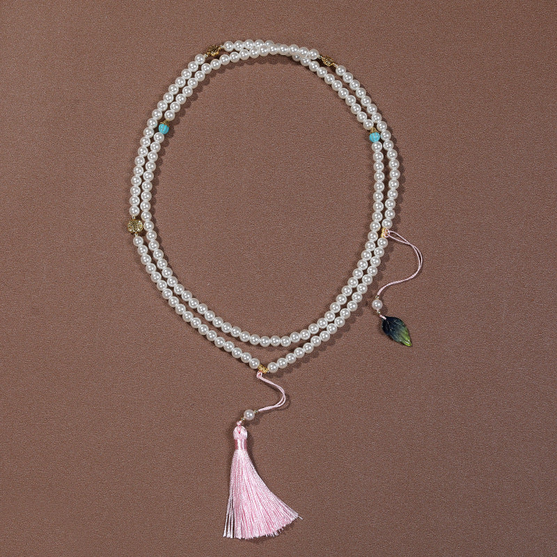 Long Cinnabar Beaded Chinese Style Chain Necklaces