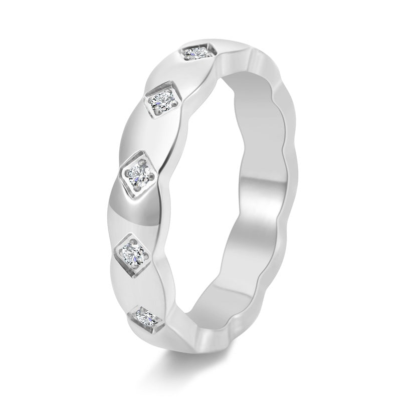 Korean Style Titanium Steel Couple Diamond Lattice Rings