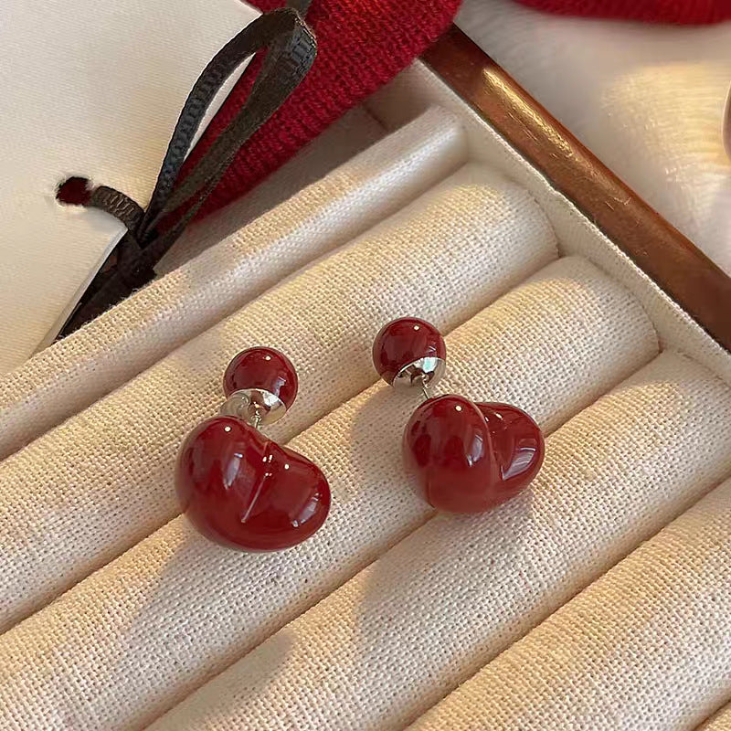 Sier Needle Drip Glazed Love Style Female Temperament Earrings