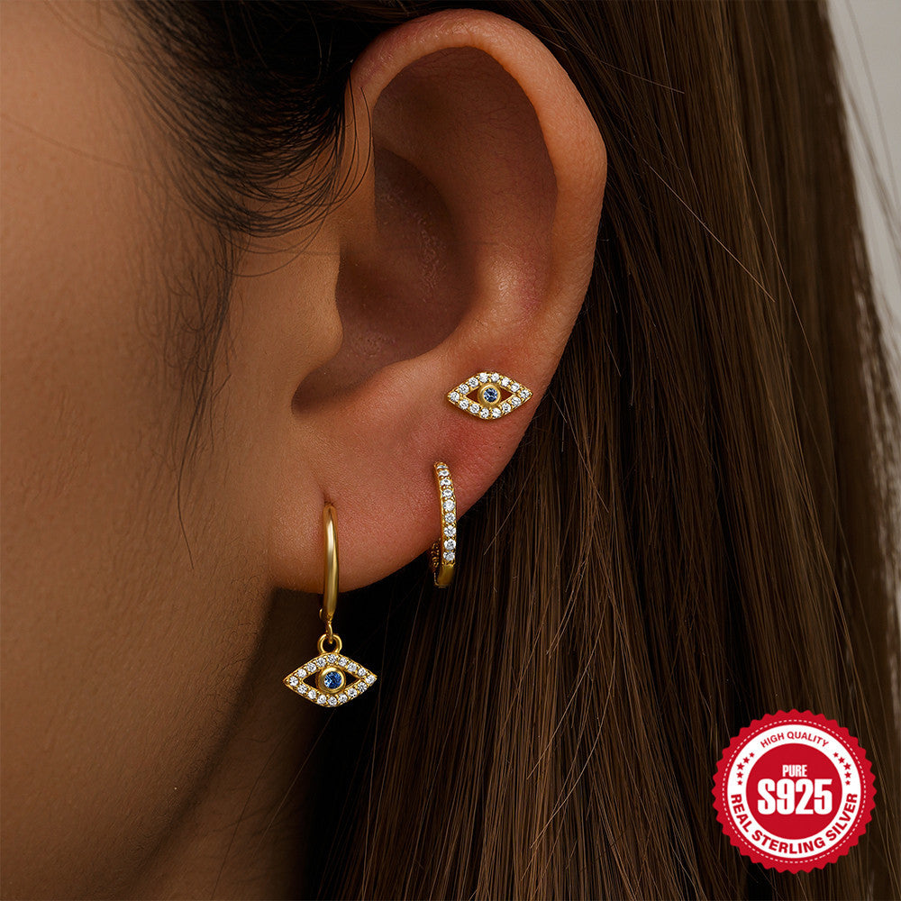 Sier Devil's Eye Eight Mang Star Earrings