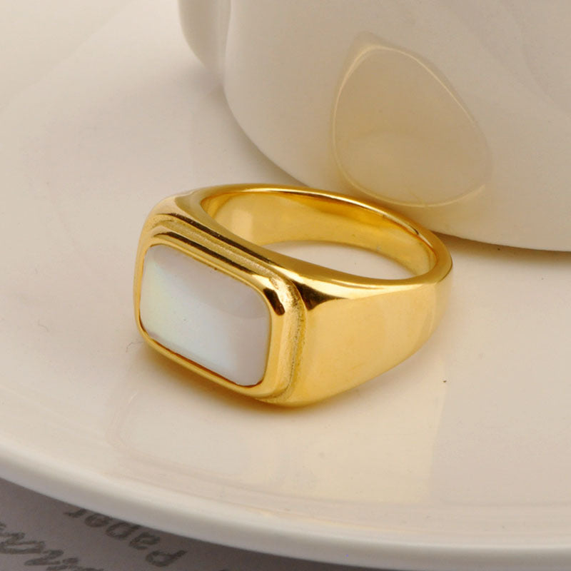 Women's & Men's Shell Square Gold Polished Stainless Steel Rings