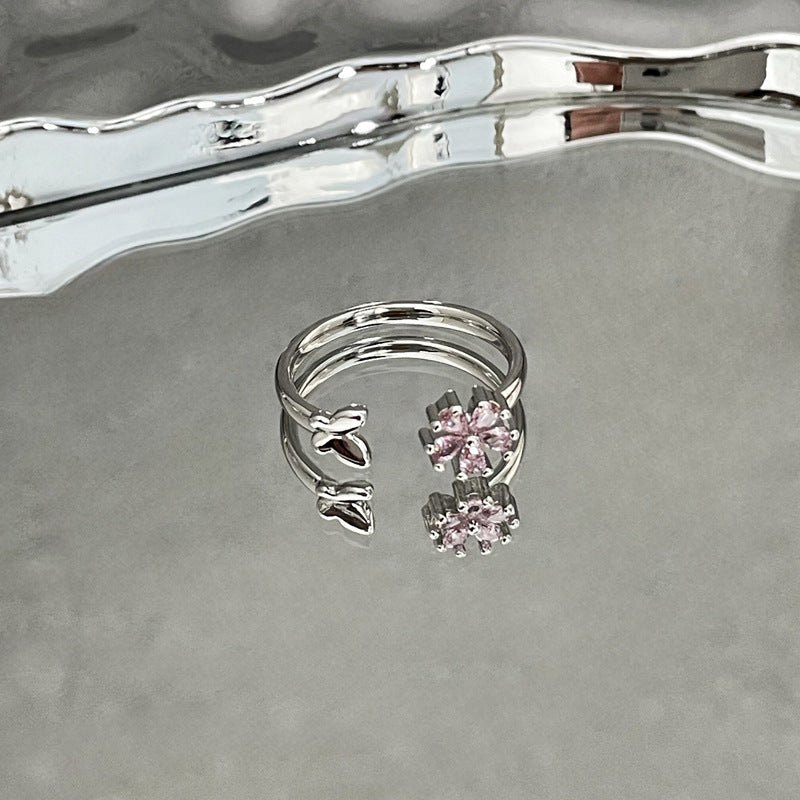 Sweet Cool Simple Graceful Pink Diamond Butterfly Opening Rings