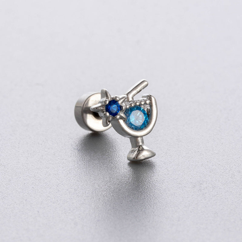 Zircon Butterfly Titanium Steel Ear Bone Pin Earrings