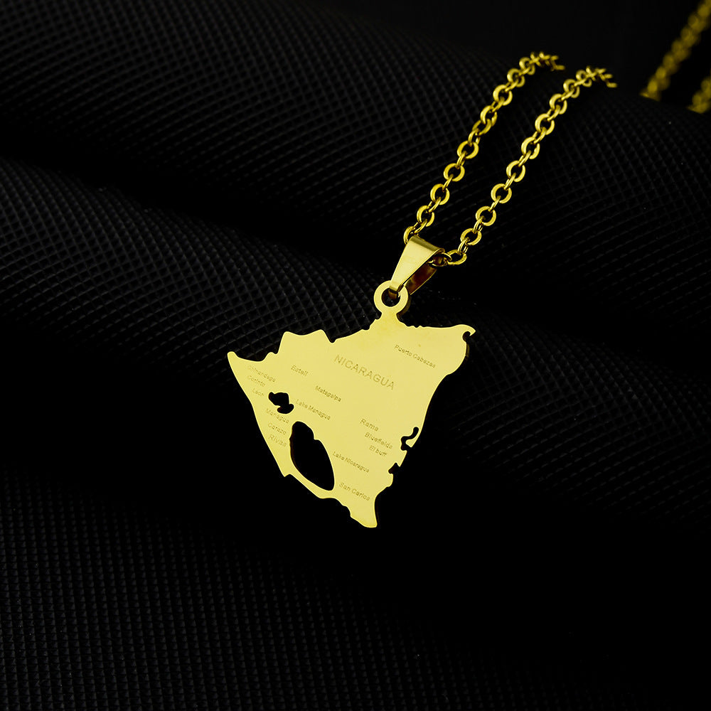Women's & Men's Fashion Titanium Steel Glossy Nicaragua Map Necklaces