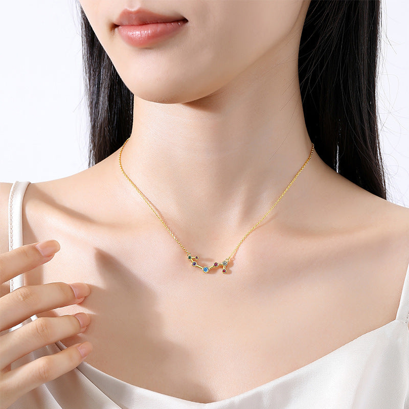 Women's Twee Constellation Zircon Sterling Sier Scorpio Design Three-dimensional Necklaces