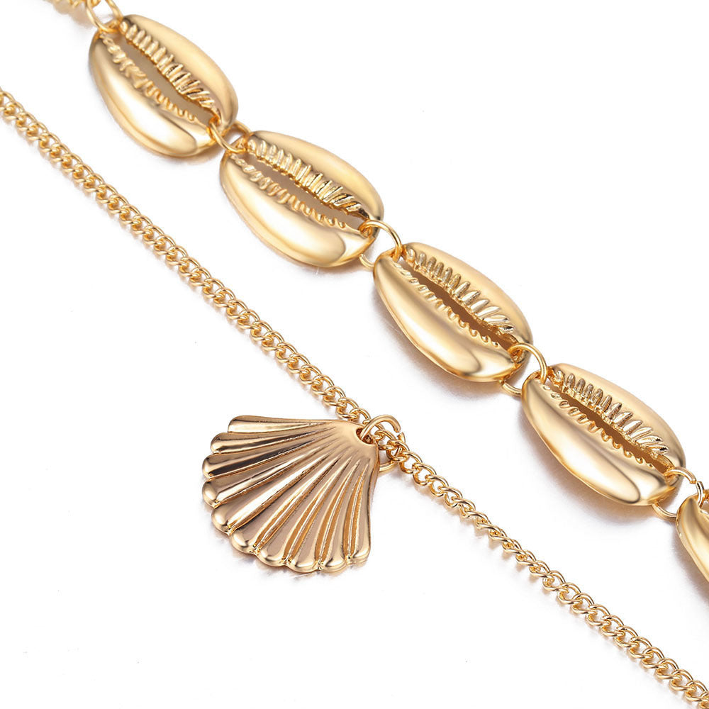 Metal Texture Double Layer Alloy Shell Necklaces