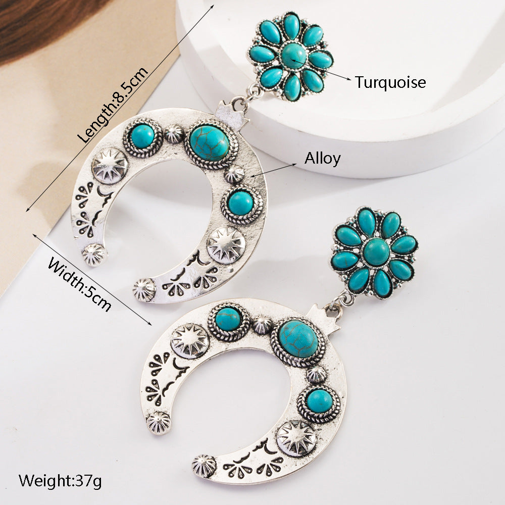 Turquoise Milk Grain Leather Diamond Studded Earrings