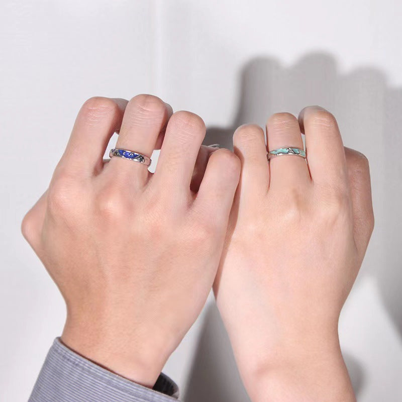 Sea Couple Design Epoxy Technology Korean Rings