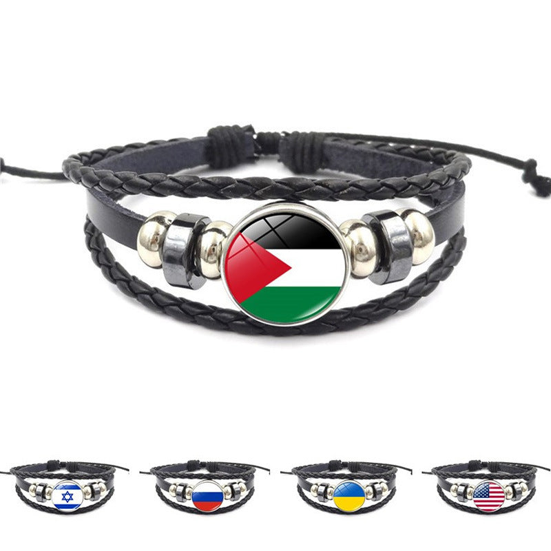 Women's Palestine Russian Flag Retro Woven Beads Bracelets