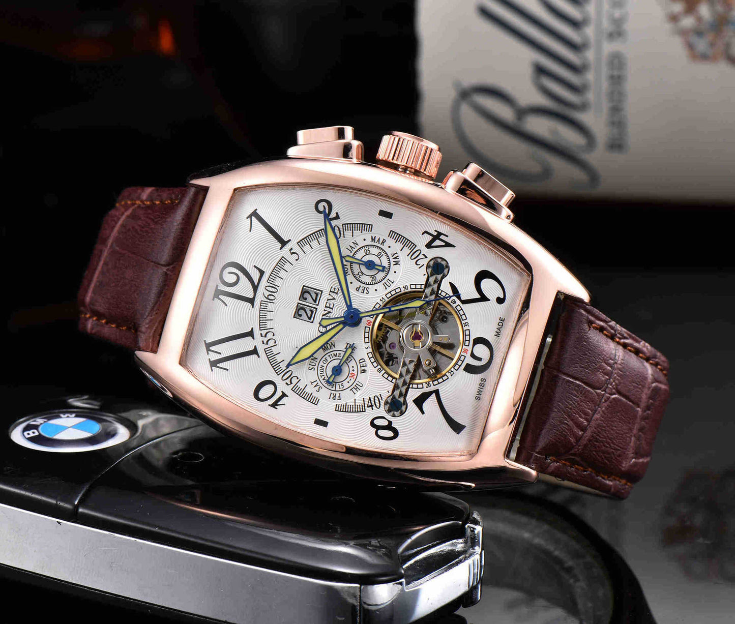Cool Popular Business Wooden Barrel Watch Mechanical Watches