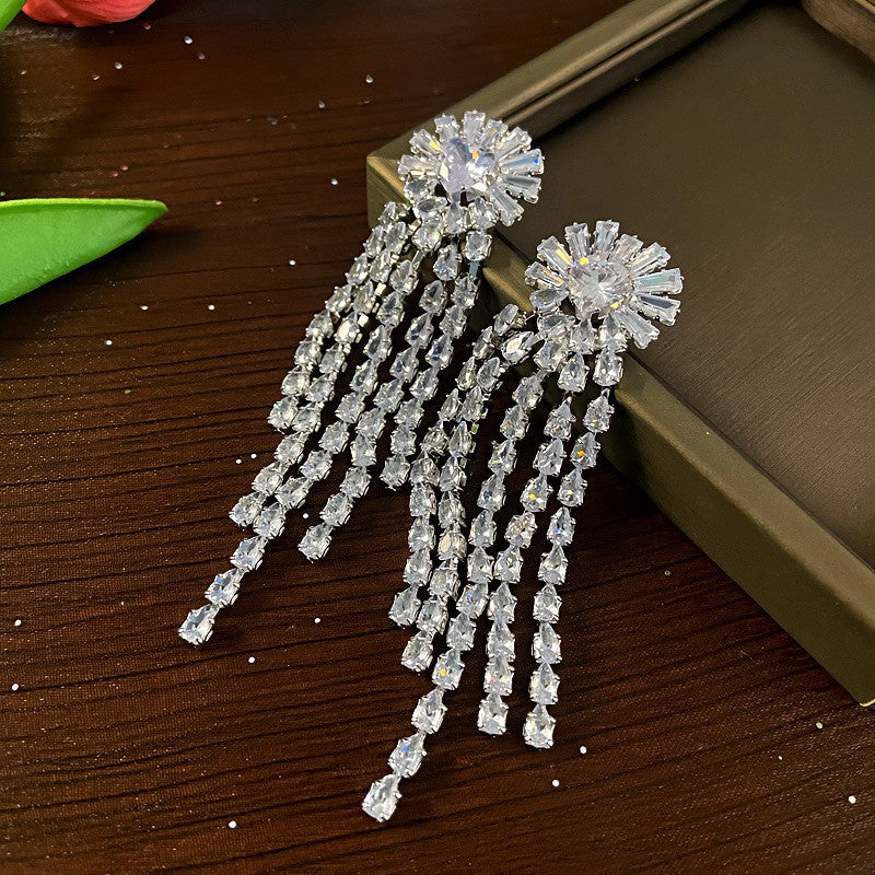 Fashion Zirconia Micro Inlaid Zircon Long Earrings