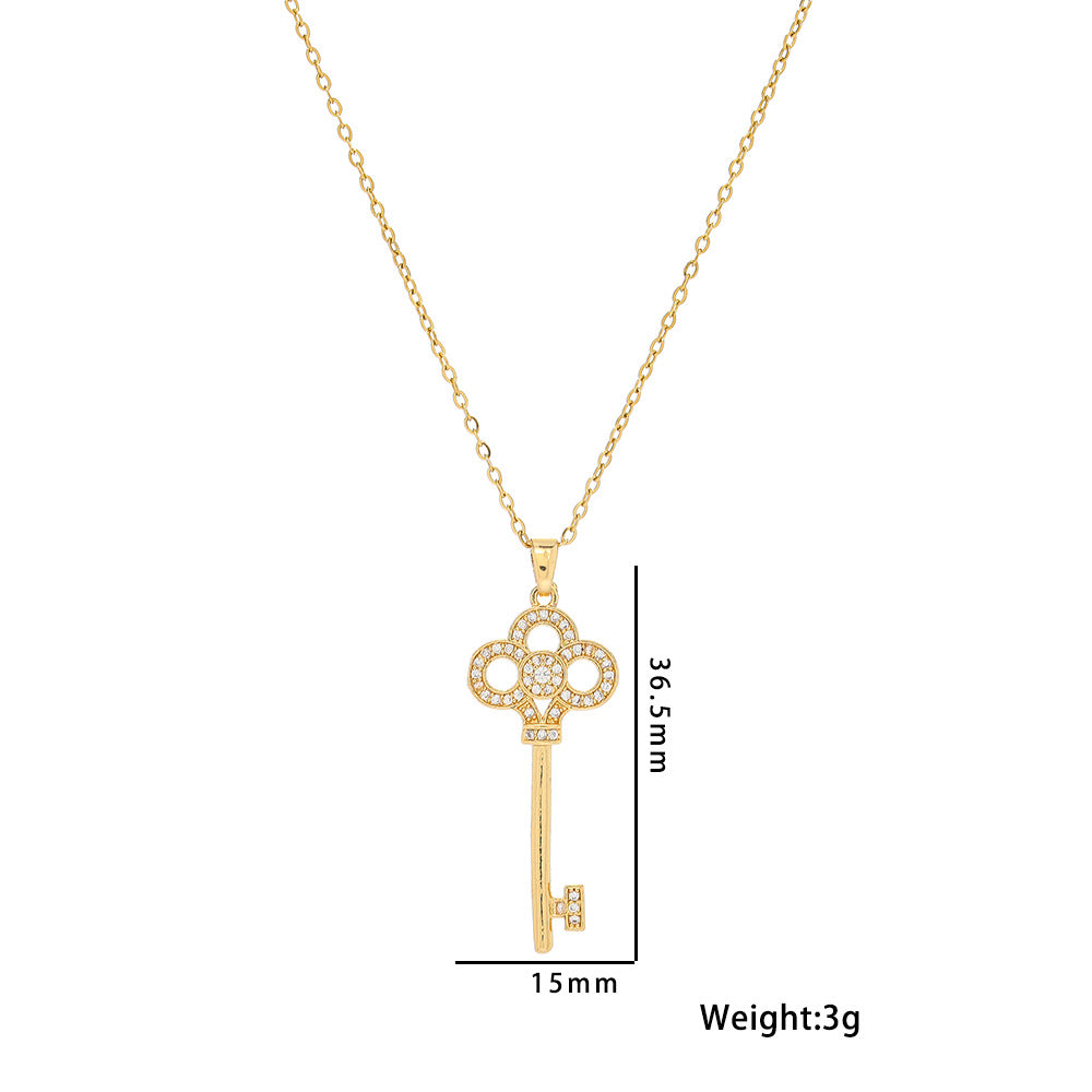 Women's Gold Heart Crown Key Clavicle Chain Necklaces