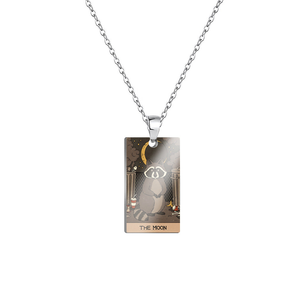 Retro Color Printing Raccoon Stainless Steel Pendants