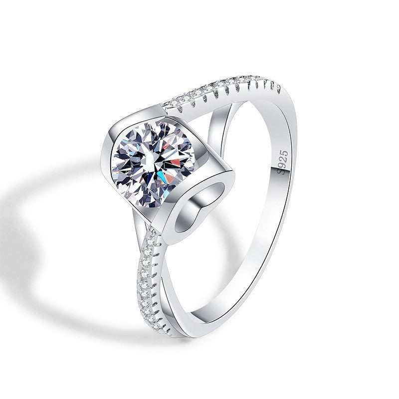 Women's Live Angel Kiss Sier Heart-shaped Open Rings