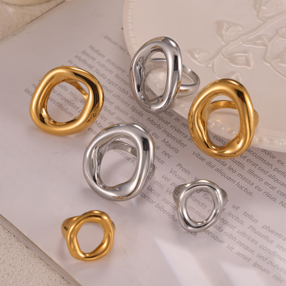 Titanium Steel Gold Plated Geometric Hollow Rings