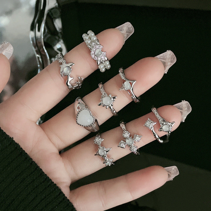 Asterism Simple Opal Stylish Opening Female Niche Design Light Rings