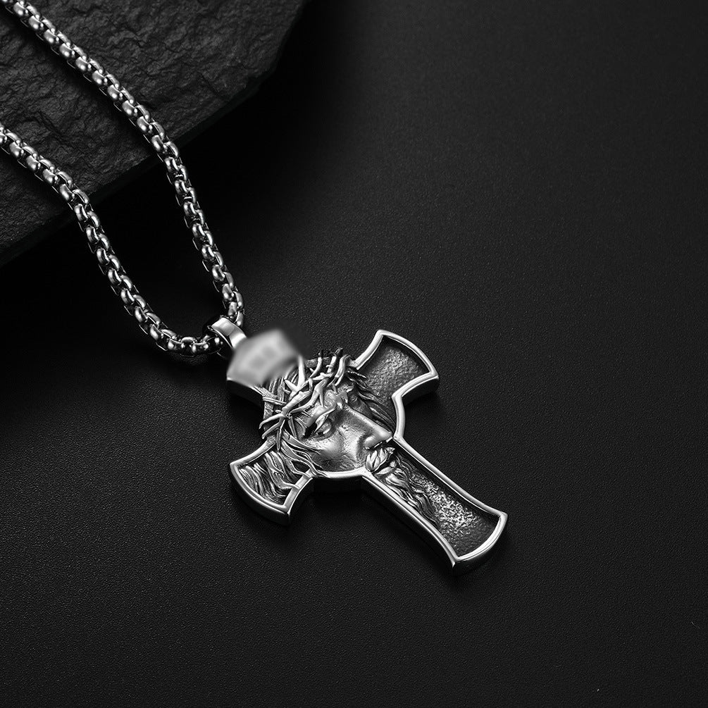 Style Stainless Steel Portrait Cross Titanium Pendants