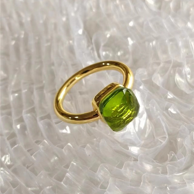 Style Irregular Cube Sugar Inlaid Zircon Emerald Rings