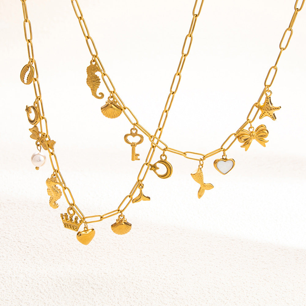 Women's Shell Pearl Stainless Steel Electroplated Gold Style High-grade Light Necklaces