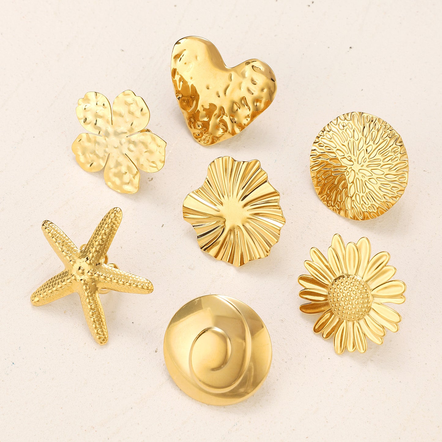 Stainless Steel Embossed Design Flower Starfish Love Rings