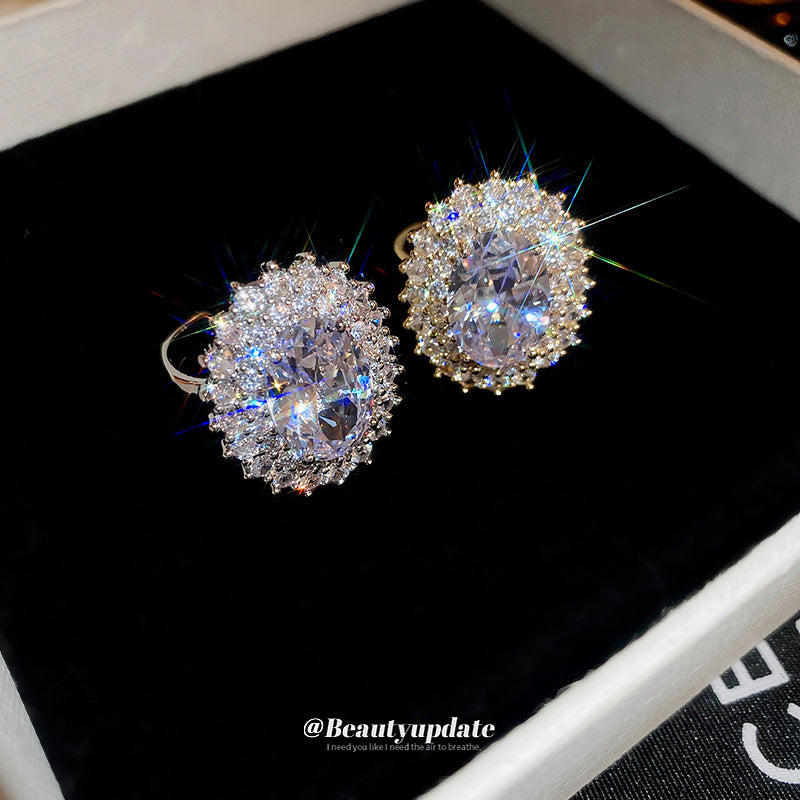 Zircon Oval Open Vintage Court Style Light Luxury High-grade Rings
