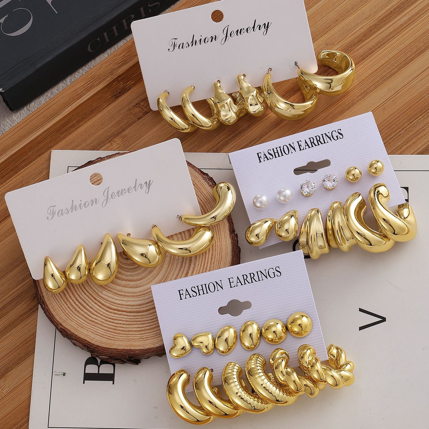 Type Irregular Card Set White Gold Color Earrings