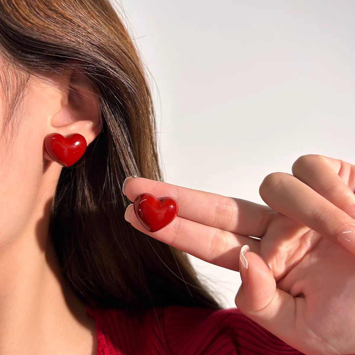 Sier Needle Drip Glazed Love Style Female Temperament Earrings