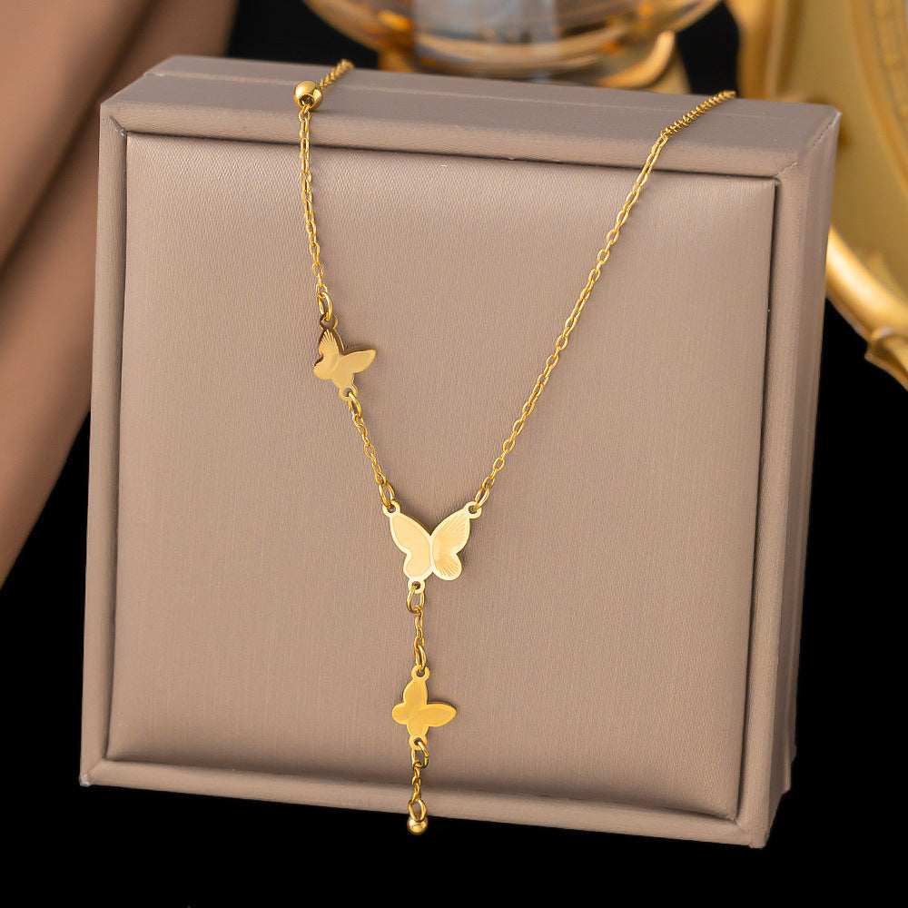 Women's Butterfly Bead Love Plane Rose Letter Square Necklaces