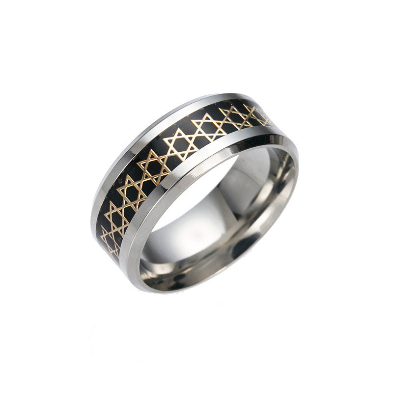 Men's Six-pointed Star Titanium Steel Domineering Personalized Retro Simple Rings