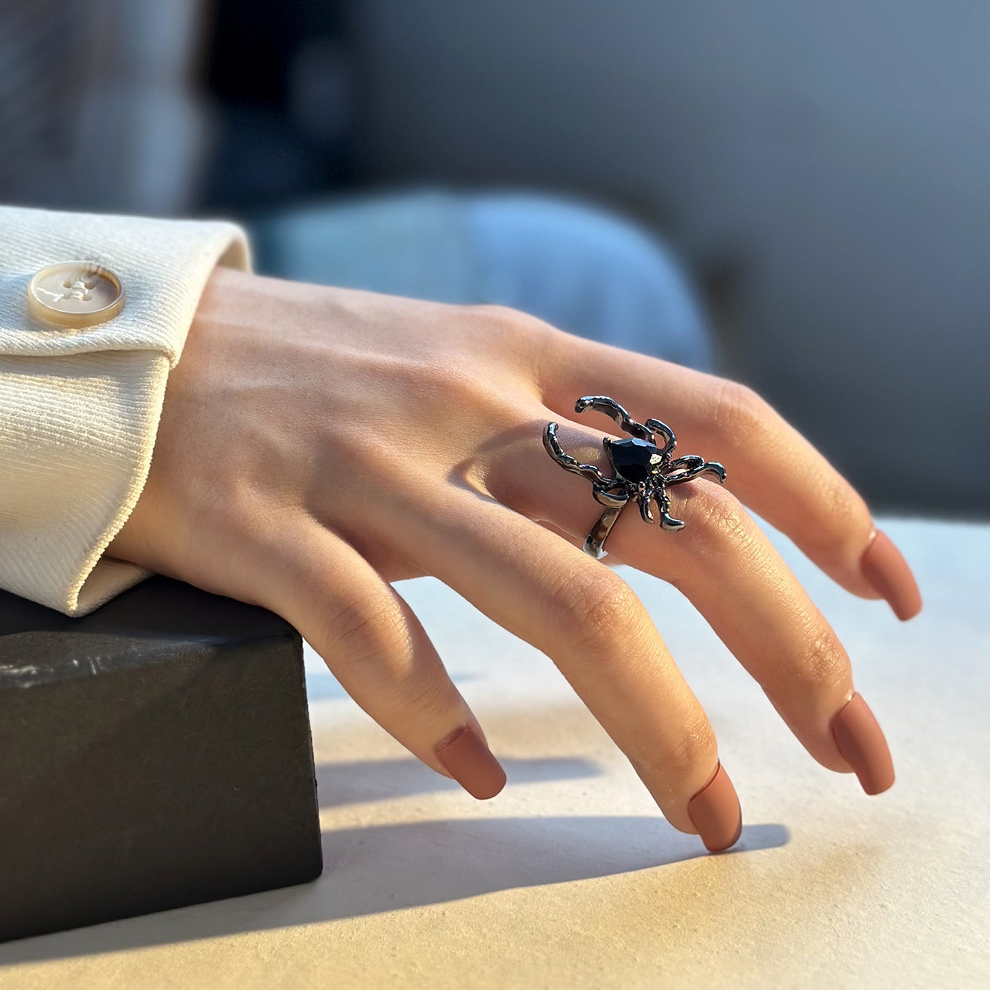 Cold Wind Dark Black Spider Web Rings