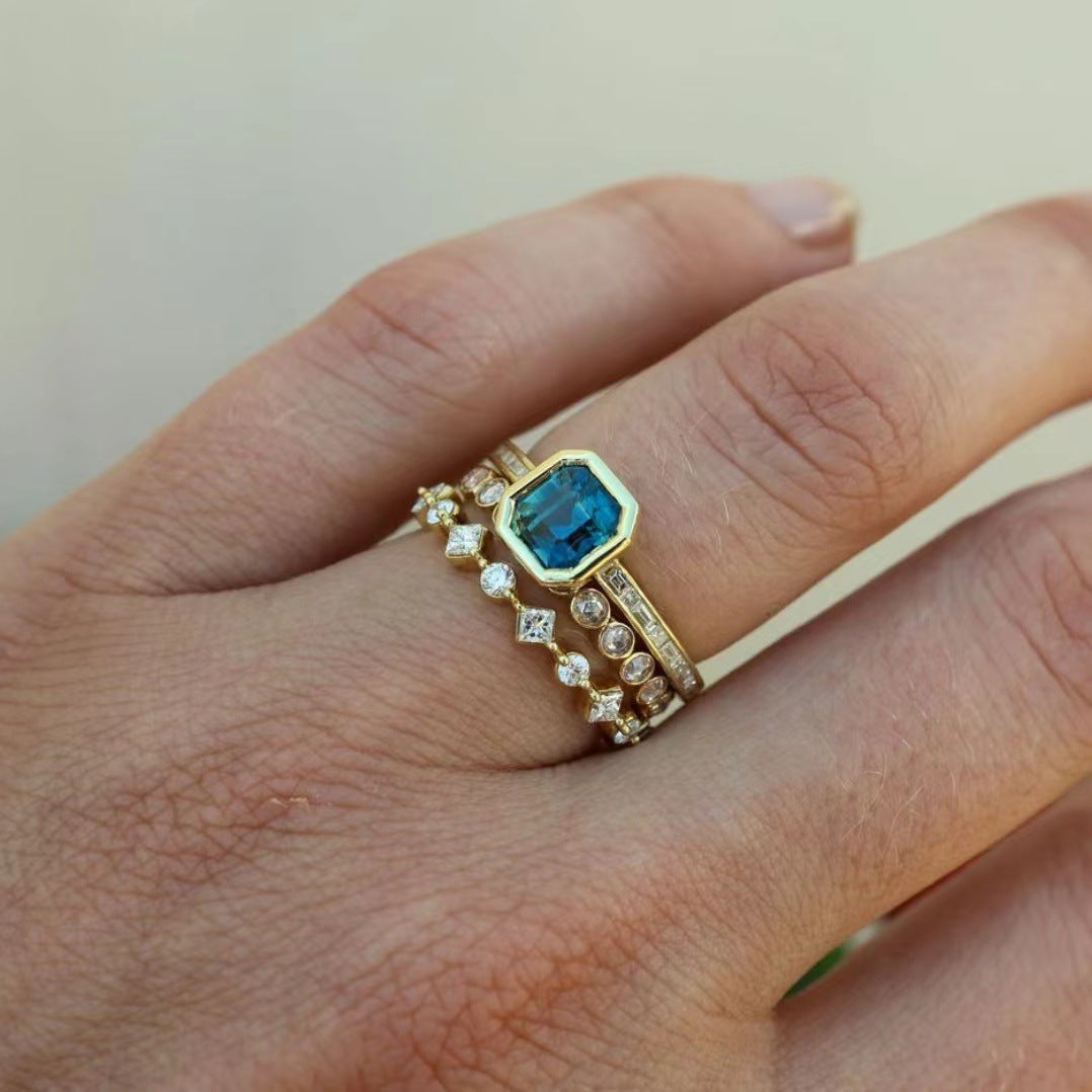 Creative Style Ladies Three-piece Gold-plated Inlaid Rings
