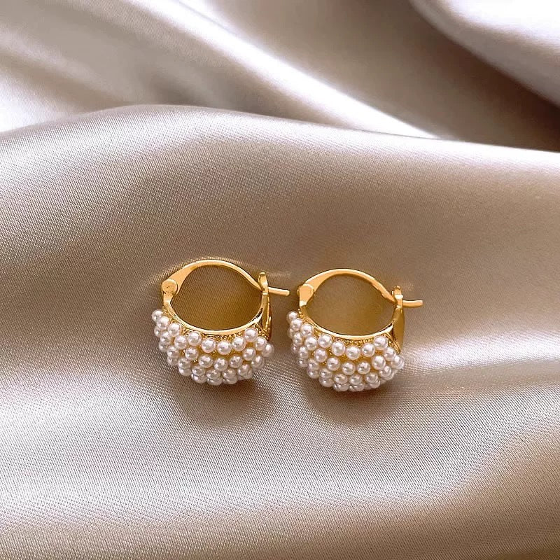 Women's Gold Plated French Entry Lux Pearl Fashion Dignified Earrings