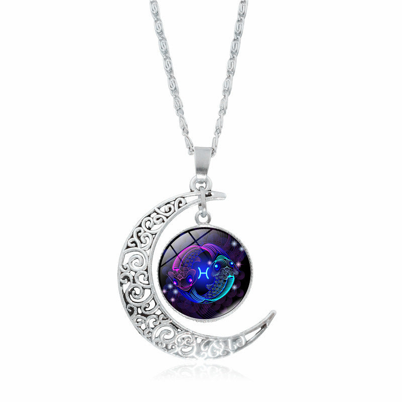 Constellation Zodiac Time Stone Moon Glass Necklaces