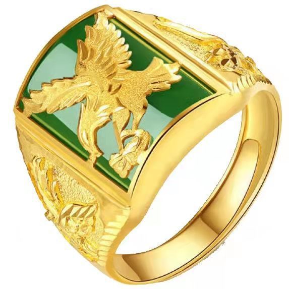 Men's Placer Gold Imitation Jade Around With Rings