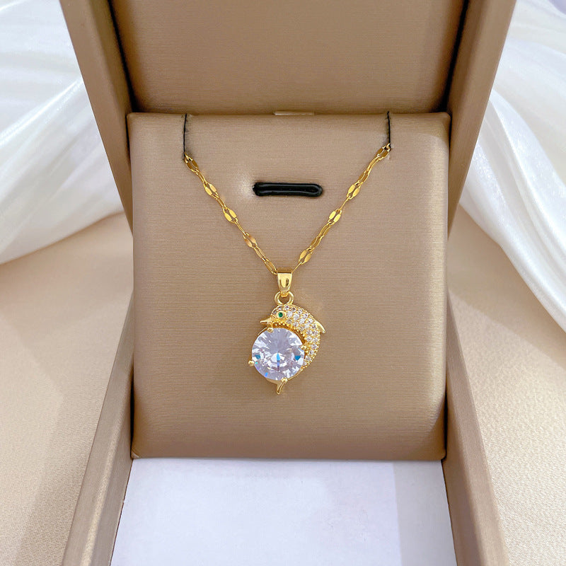 Steel Light Luxury Full Diamond Design Temperament Necklaces