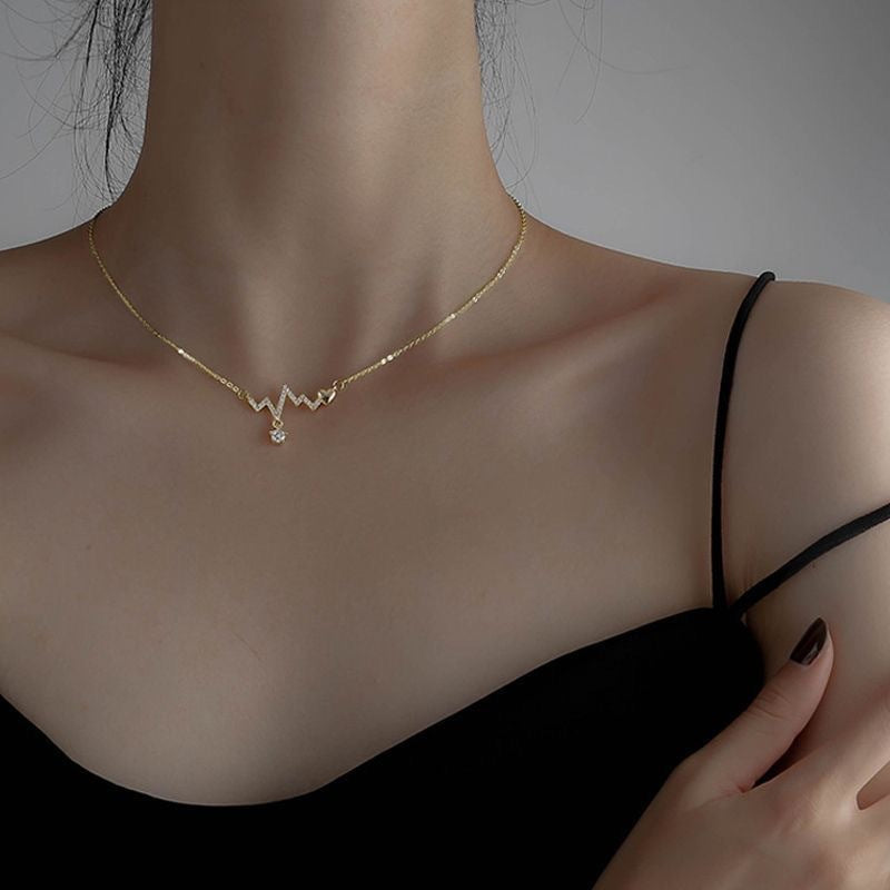 Ecg Titanium Steel Fashionable Personality Rhinestone Necklaces