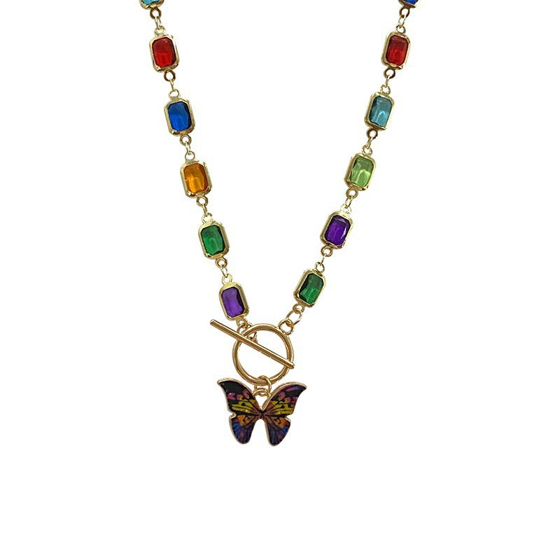 Women's Crystal Butterfly Retro French Niche Clavicle Necklaces