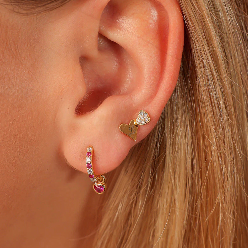 Women's Pink Heart-shaped High Sense Ear Design Earrings